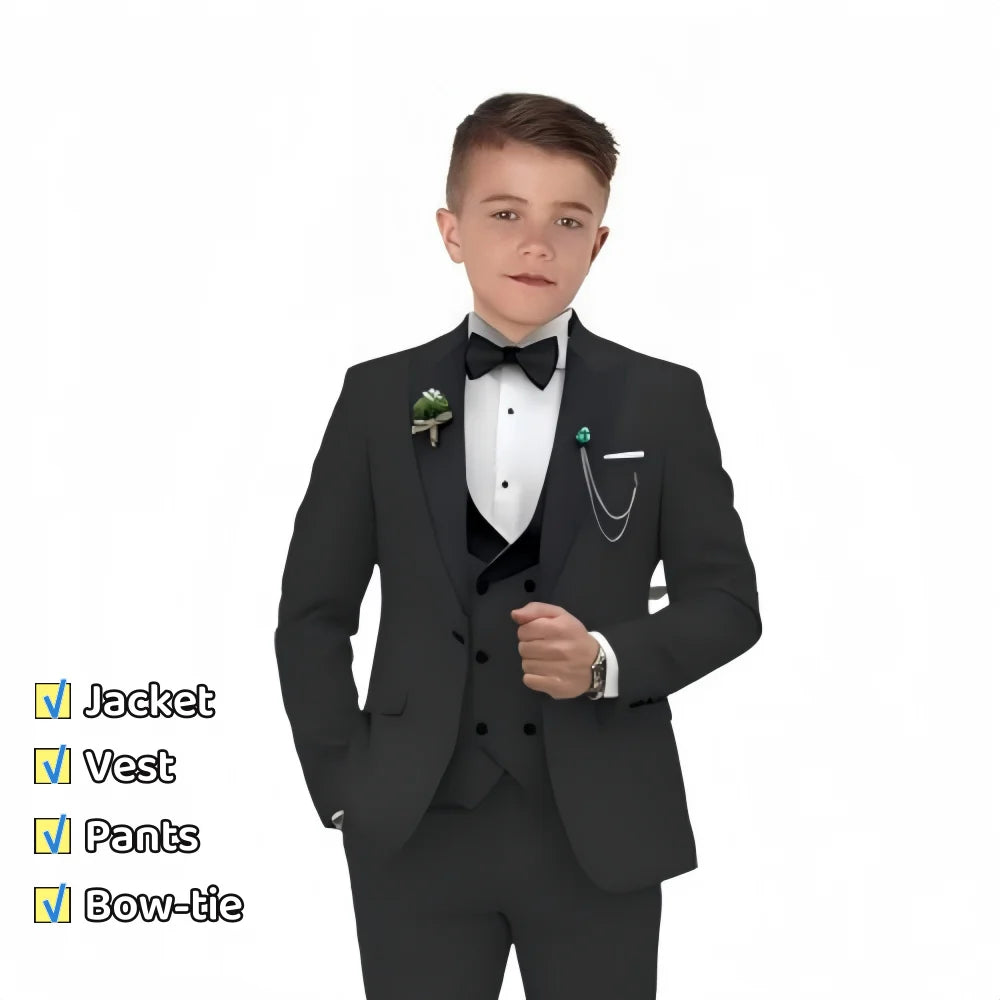 Newest Kids Suit Set 2-14 Years Single Button Boy's 4 Pieces Formal Suits Blazer Vest Pants Wedding Guest Tuxedo Piano Suit