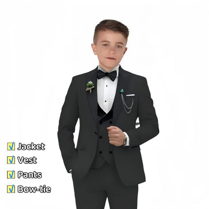 Newest Kids Suit Set 2-14 Years Single Button Boy's 4 Pieces Formal Suits Blazer Vest Pants Wedding Guest Tuxedo Piano Suit
