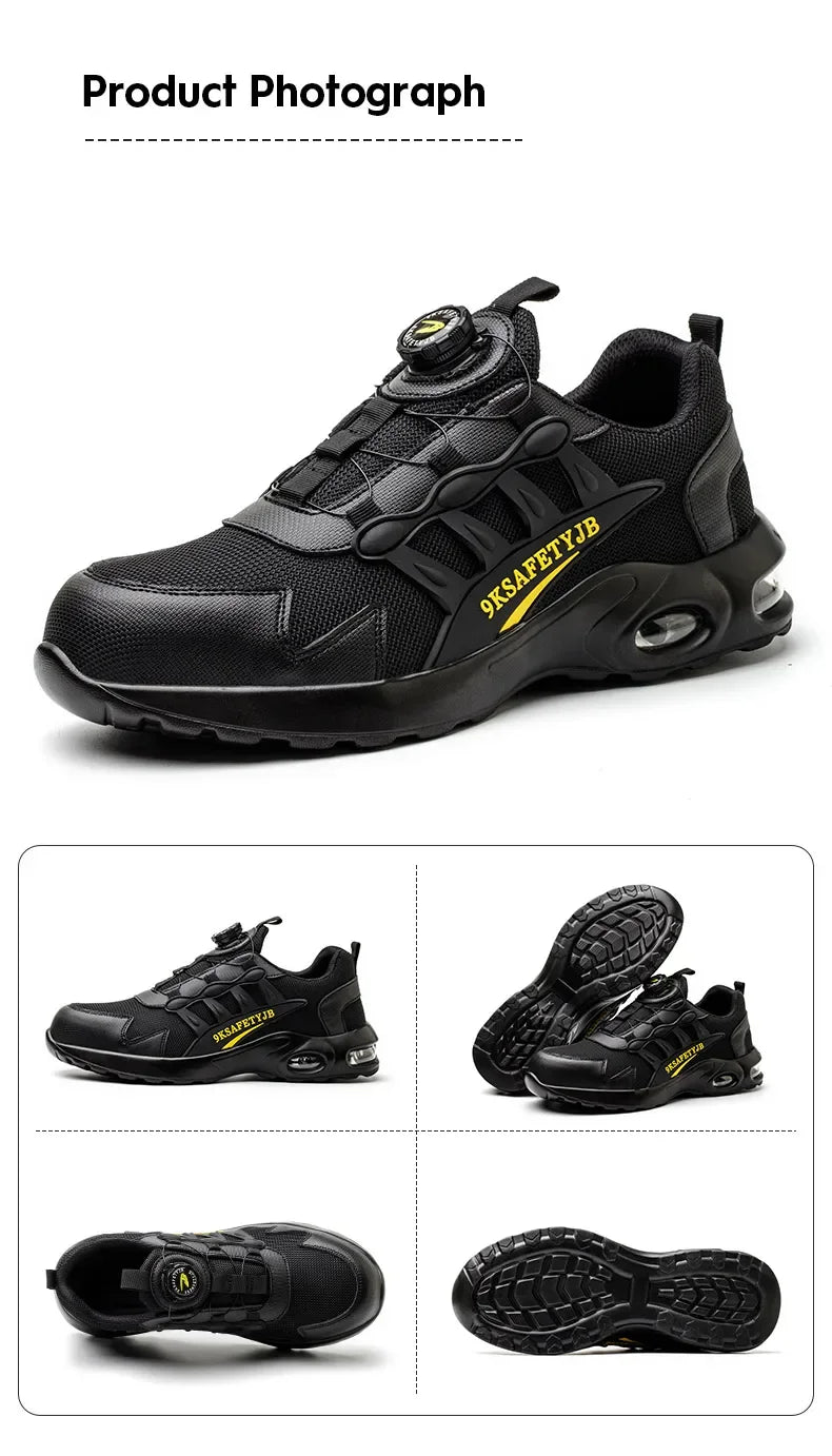 Men's Rotating Button Safety Shoes Steel Toe Work Sneakers Indestructible Shoes Puncture-Proof work Boots Air Cushion Men Boots