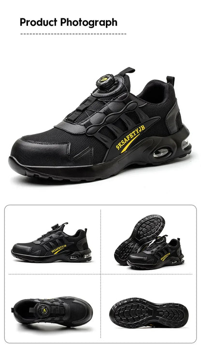 Men's Rotating Button Safety Shoes Steel Toe Work Sneakers Indestructible Shoes Puncture-Proof work Boots Air Cushion Men Boots