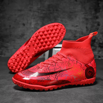 Fashion Men Professional Soccer Shoes Outdoor Cleats Unisex Ultralight Long Spikes Futsal Training Shoes Red Football Boots Men