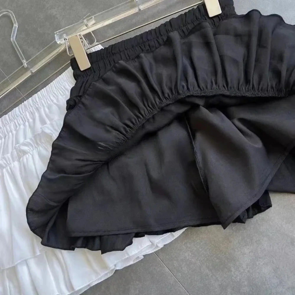 Mini Skirt Cute Sexy Balletcore Elastic High Waist Ball Gown Ruffle Patchwork Lolita Skirt Short Korean Sweet Y2K Women Clothing