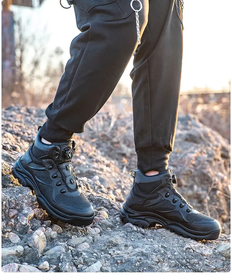 Men's Safety Work Boots Steel Toe Breathable Indestructible Puncture-Proof Rotary Buckle Shoes Comfortable Brand Work Footwear