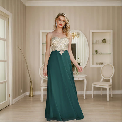 Elegant Sweetheart Prom Dress with Gold Embroidered Bodice & Flowing Chiffon Skirt for Homecoming & Formal Events