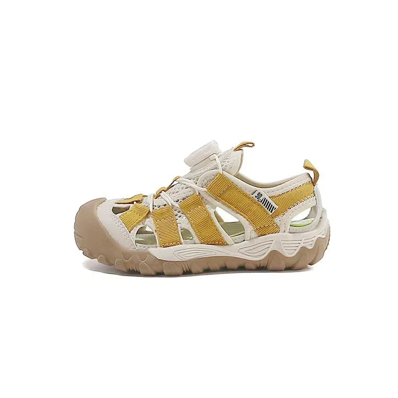 Kids' Rotating Button Closed-Toe Sandals, Breathable Mesh Shoes, Non-Slip Boy Girls Barefoot Shoes Summer Casual Sports Sandals