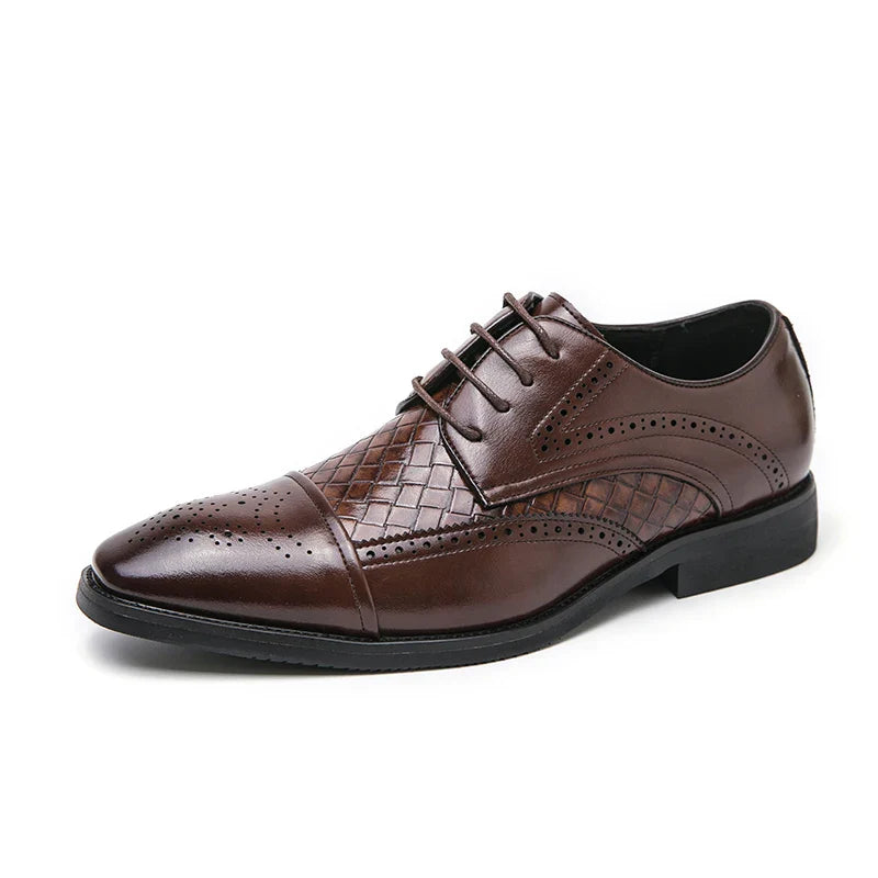 Weaving Formal Shoes For Men Brown Leather Men's Shoes Fashion Stitching Elegant Mans Autumn Footwear Male Wedding Shoes