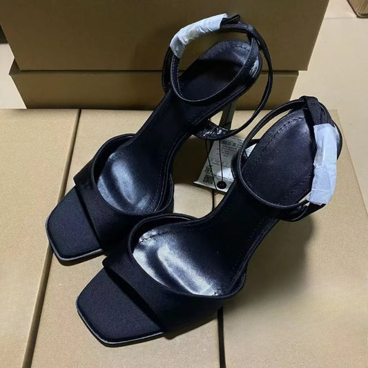 Black Sexy High Heels Women Summer Elegant Party Dress Sandals Designer Peep Toe Big Size Stiletto Ankle Strap Lady Office Shoes