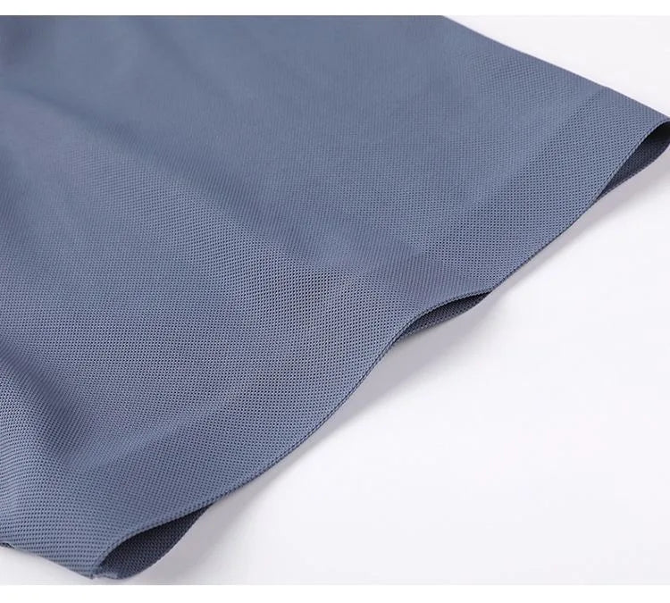 High quality wrinkle resistant ice silk short sleeve t-shirt men's summer Lapel loose casual solid color top high-end polo men