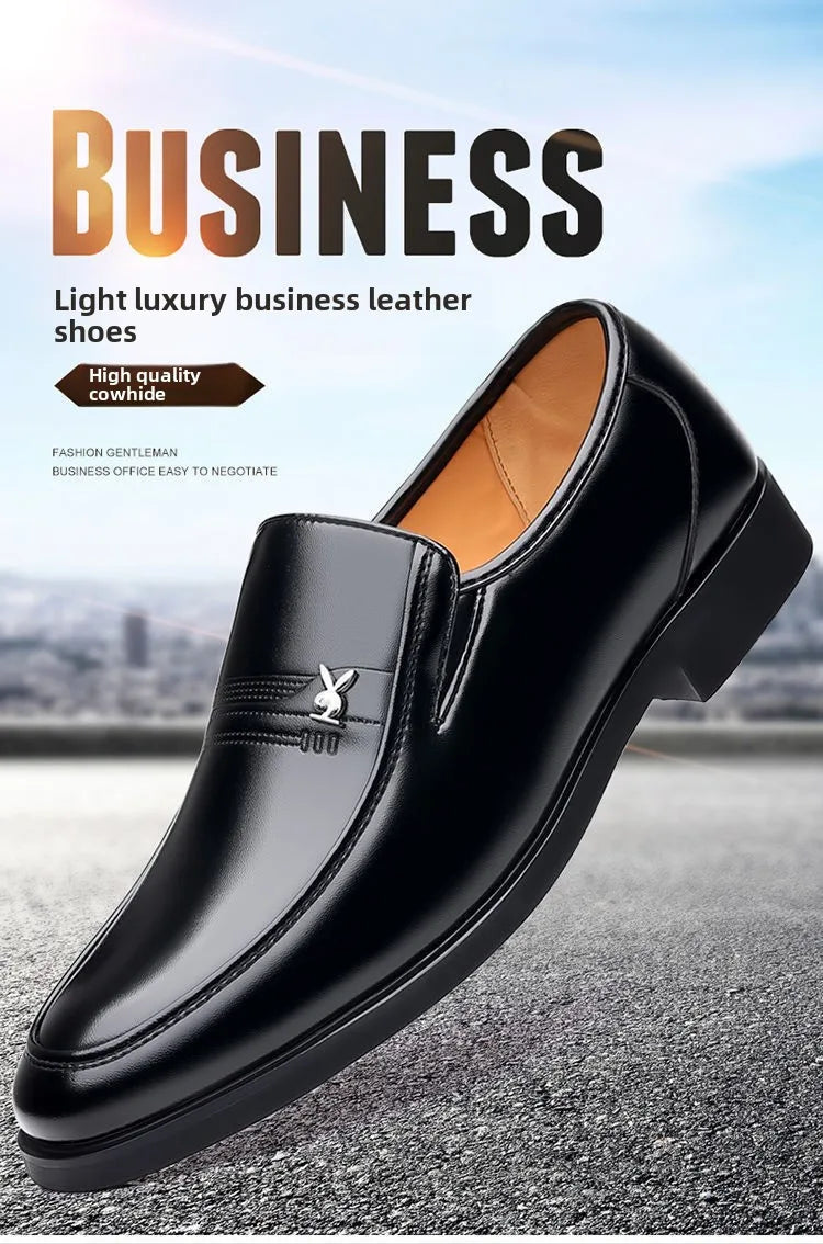 Soft Cowhide Leather Men's Business Shoes Anti-Slip Work Shoes for Middle-Aged And Elderly Fathers Comfortable Breathable Rub...