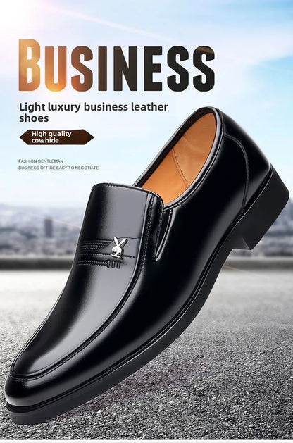 Soft Cowhide Leather Men's Business Shoes Anti-Slip Work Shoes for Middle-Aged And Elderly Fathers Comfortable Breathable Rub...