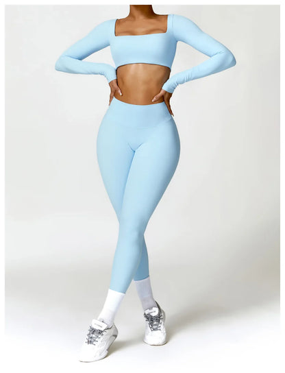 Summer 2PCS Yoga Suit Sports Set Women Quick-Dry Gym Set Women Tracksuit Running Workout Long Sleeve Sports Shirt Yoga Clothing
