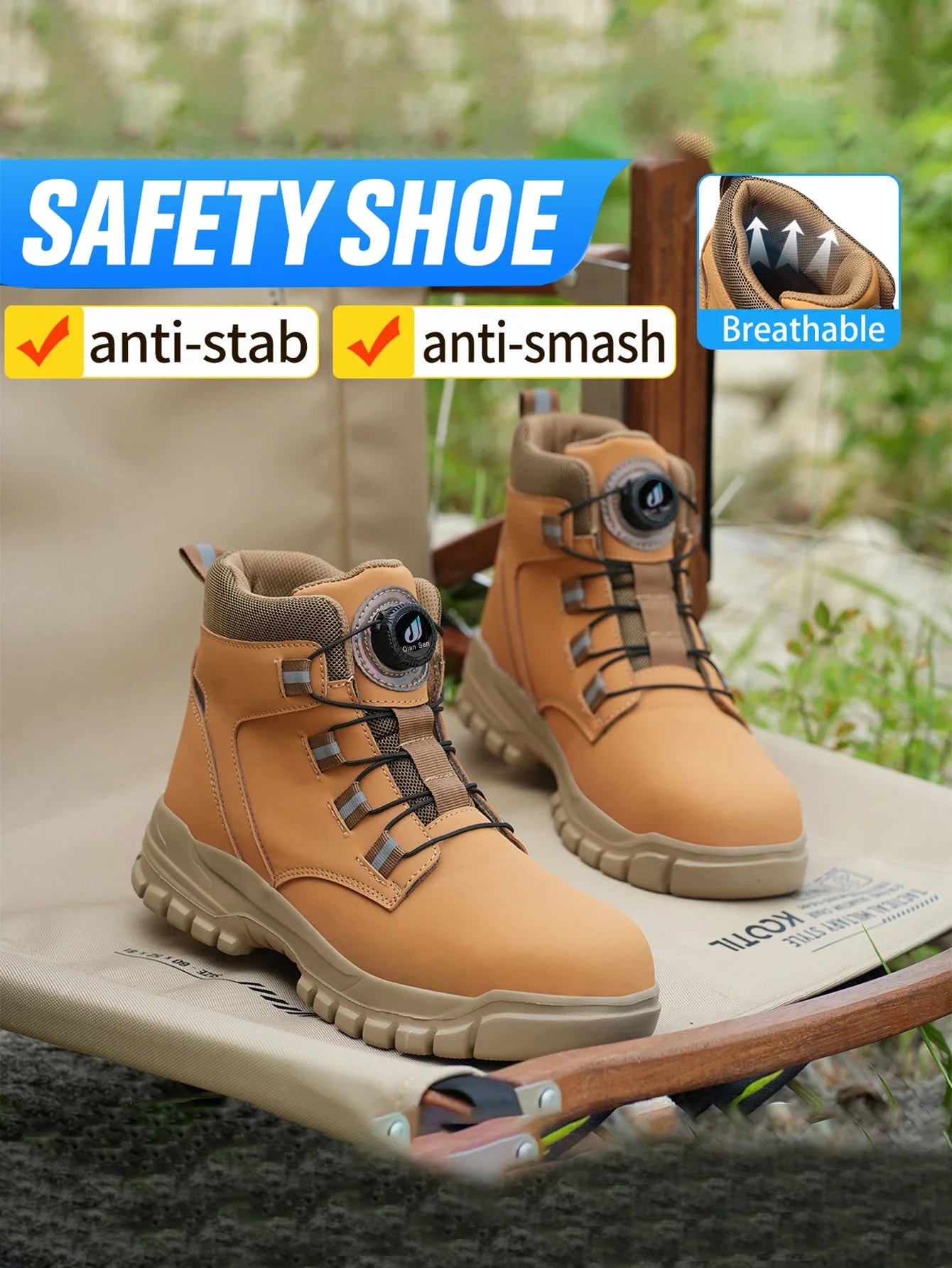 Leather Non Slip Work Boots for Men Rotating Button Safety Shoes Steel Toe Sneaker Male Puncture Proof Protective Boots