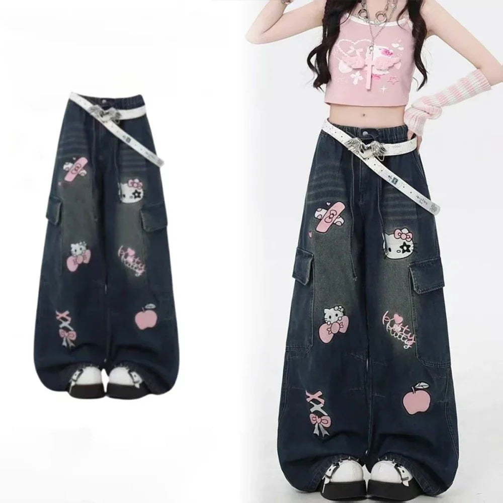 Y2K Hello Kitty Sanrios Loose Anime Wide Leg Pants