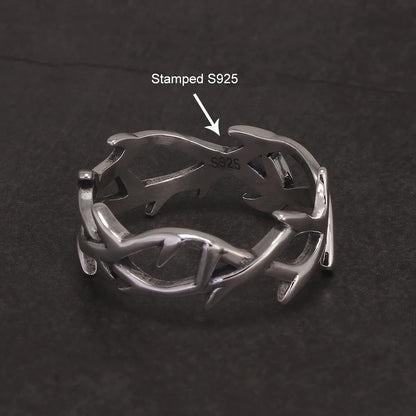 925 Sterling Silver Gothic Thorn Couple Rings for Women Men Punk Retro Cool Spiky Finger Ring Adjustable Hip-hop Y2k Jewelry