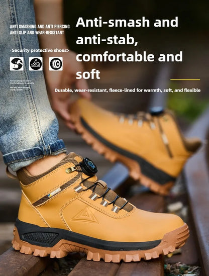 Brown Waterproof Safety Boots Men Indestructible Steel Toe Work Boots Anti-smash Stab-resistant High-top Knob Adjustable