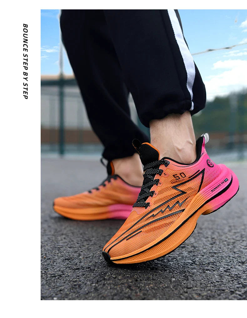 Men's Shoes Carbon Plate Cushioning Road Running Shoes Fashionable Printed Lace Up Tennis Shoes Non-slip Breathable Sports Shoes