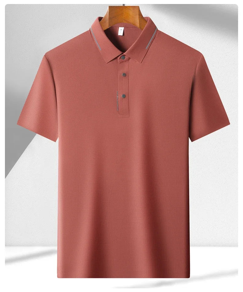 Men's Seamless Knit Polo Shirt - Summer Short Sleeve, Stretch Polyamide Spandex Blend Business Casual T-shirt