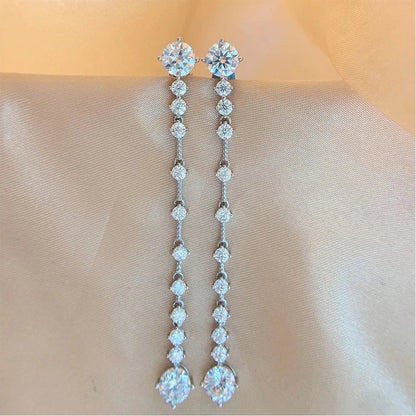 Long Tassel Full Moissanite Dangle Earrings with Certificates 6CT D Color Lab Diamond Earring 925 Silver Fine Jewelry for Women