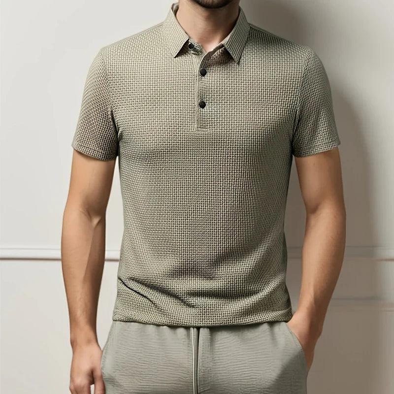 Men's Business Polos Casual Short Sleeved Bone Flower Solid Color POLO Shirt Fashion Breathable Comfortable Summer Versatile Top