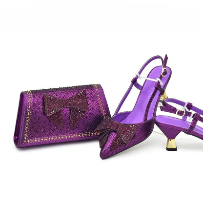 Italian Shoe and Bag Set Designer Wedding Luxury Italian Shoes and Bag Set for Women Full Rhinestone Party Pumps