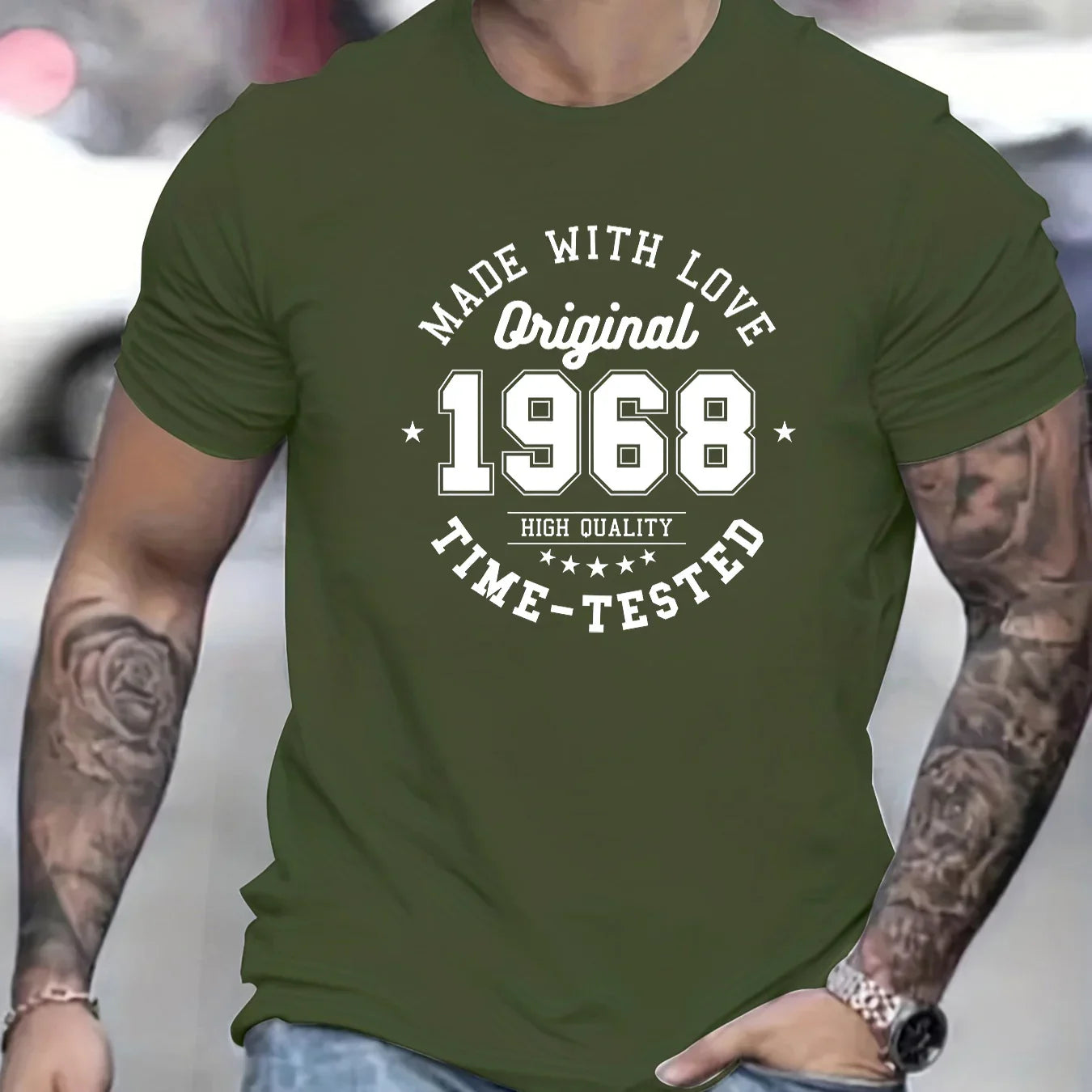 Men's summer 100% cotton MADE MITH LOVE 1968 printed fashionable casual sports loose round neck short sleeved T-shirt top