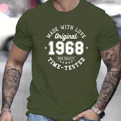 Men's summer 100% cotton MADE MITH LOVE 1968 printed fashionable casual sports loose round neck short sleeved T-shirt top