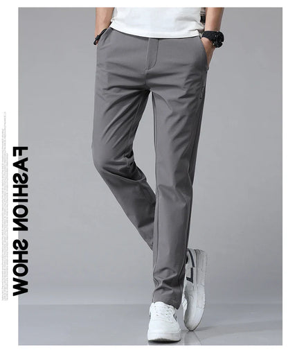 Korean Men's Warm Golf Pants Slim Straight Winter Thick Fleece Casual Pants Business Fashion Stretch Thermal Trousers Male