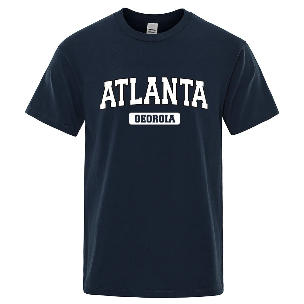 Atlanta Georgia Usa City Letter Tops Men Summer Oversize T-Shirts Cotton Loose T Shirts Fashion Breathable Male Short Sleeves