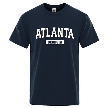 Atlanta Georgia Usa City Letter Tops Men Summer Oversize T-Shirts Cotton Loose T Shirts Fashion Breathable Male Short Sleeves