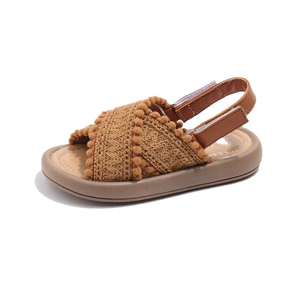 Girls Summer Beach Shoes Ethnic Style Children's Casual Sandals Kids Soft Sole Fashion Shoes Vintage Princess Shoes Summer New