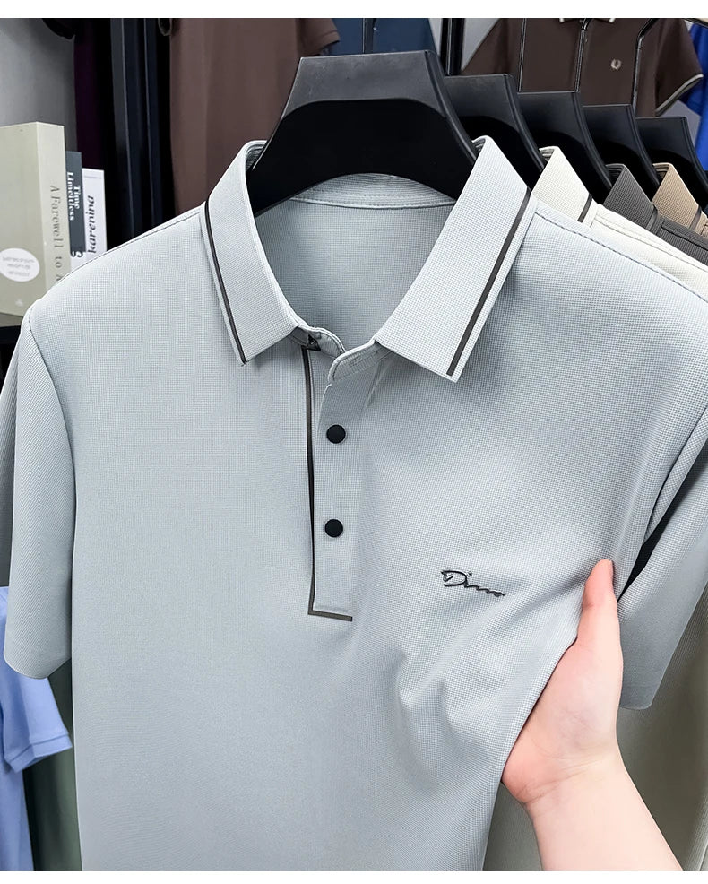 Light luxury brand letter emboss short sleeve T-shirt summer popular men polo shirt comfort silky breathable business casual top