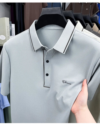 Light luxury brand letter emboss short sleeve T-shirt summer popular men polo shirt comfort silky breathable business casual top