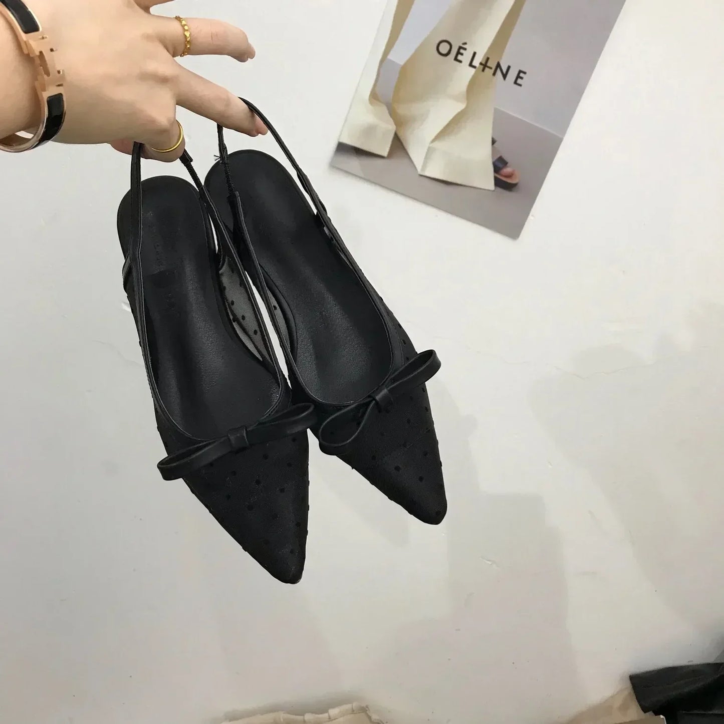 Sandals Women Flat Baotou  Mesh Breathable Bow-knot Sandalias Fashion Summer Low Heels Pointed Shoes Female