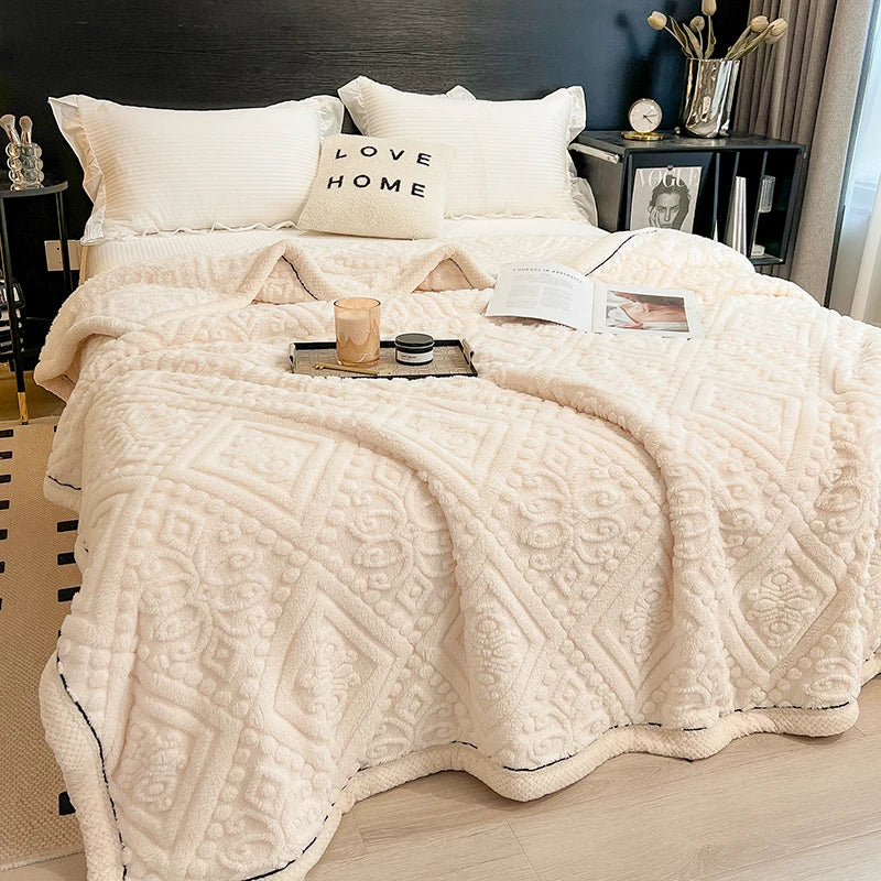 New Carved Velvet Warm Autumn Winter Blanket for Bed Soft Fluffy Sofa Blankets Warmth Cozy Coral Flannel Sofa Cover Blanket Nap