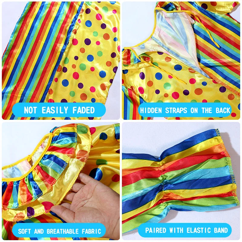 Adult Rainbow Clown Jumpsuit Featuring A Bright Colorful Pattern Funny Clown Costume Set for Height 165-185cm
