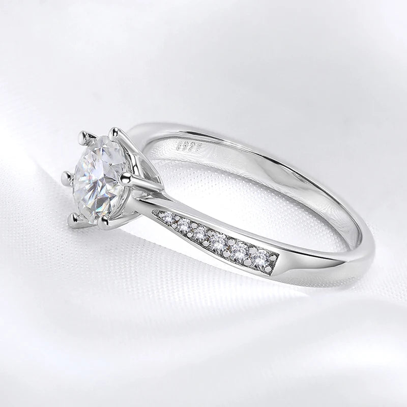 Real 0.3-3CT Moissanite Wedding Ring for Women Sterling Silver Round Brilliant Diamond Solitaire Engagement Rings Gift