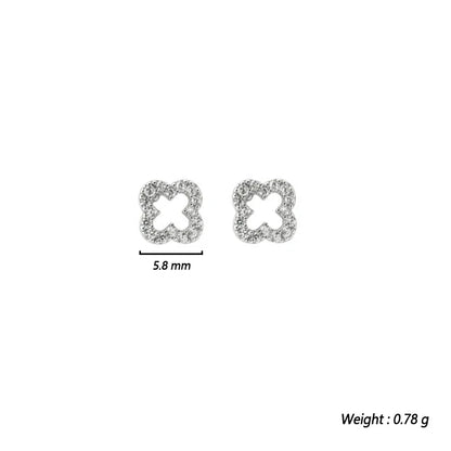 925 Sterling Silver Romantic Full Zircon Flower Screw Bead Stud Earrings for Women Fashion Sweet Party Piercing Jewelry