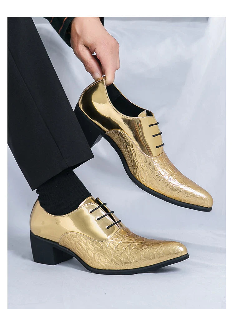 Luxury Wedding Dress Men High Heel Shoes Design Blue Man Patent Leather Shoes Party Men Pointed Toe Formal Shoes Zapatos Oxfords