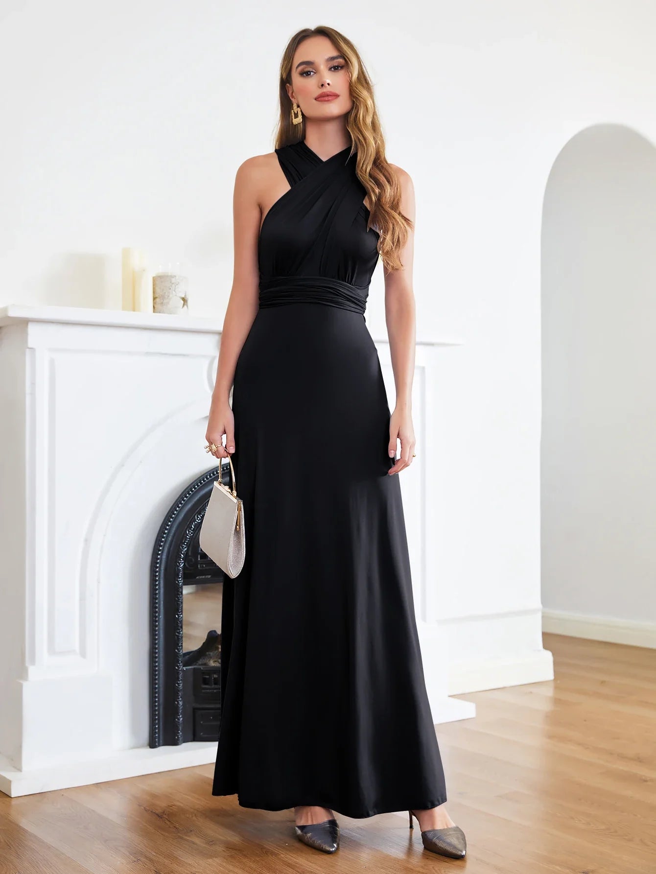 Sexy Bridesmaid Dress Infinity Style Convertible Halter V neckline Gown Sleeveless Multiway Wrap Changable Guest Gown