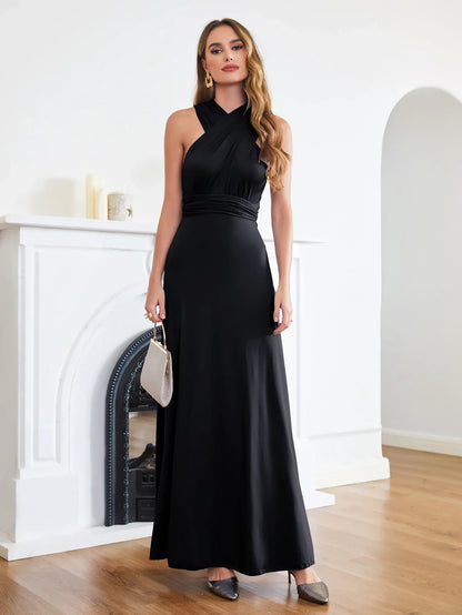 Sexy Bridesmaid Dress Infinity Style Convertible Halter V neckline Gown Sleeveless Multiway Wrap Changable Guest Gown