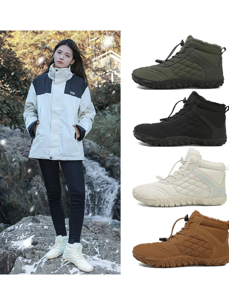 Botas de Caminhada de Inverno Barefoot Masculinas Femininas, Botas de Neve Quentes Sem Salto, Botas de Tornozelo com Biqueira Larga, Impermeáveis Minimalistas