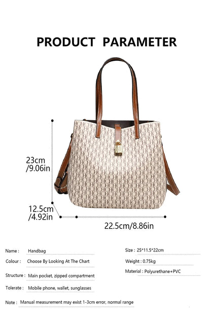 Premium Versatile Leather Crossbody Bag Ladies Large Capacity Daily Commuter Tote Bag Letter Print Design Ladies Fashion