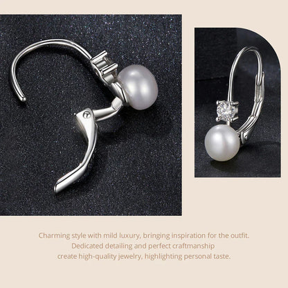 Moissanite Freshwater Pearl Earrings for Women Wedding, Round Cut Lab Diamond 925 Sterling Silver Drop Dangle Ear Buckles
