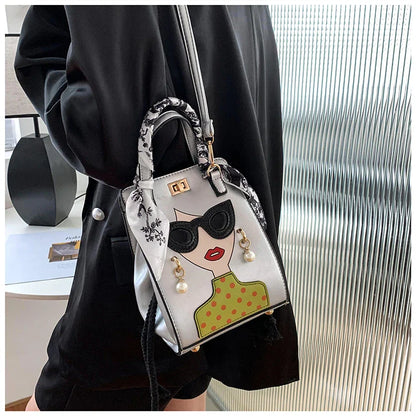 Cartoon Girl Handbag High Quality PU Leather Shoulder Bag for Women Pearl Crossbody Bag Designer Messenger Bag Female Satchel