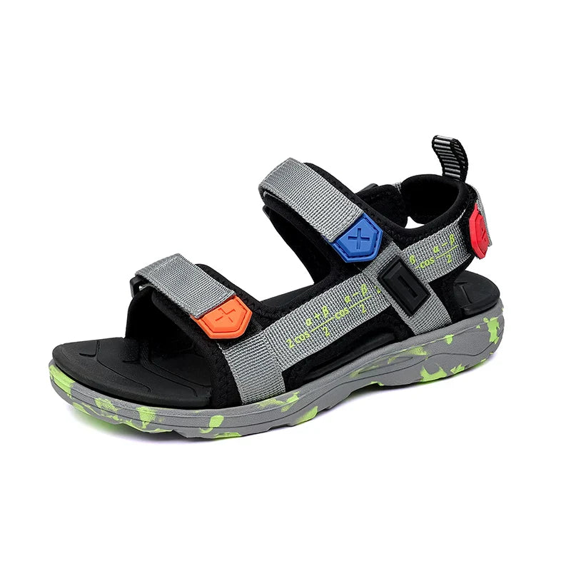 Summer Beach Boy Children Sandals Fashion Shoes Lightweight Non-slip Soft Bottom Shading Leather Boys Comfortable