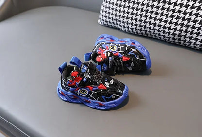 Disney Children's Sneakers Boys Cartoon Spiderman Led Light Sport Shoes Student Shoes Hook Anti-slip Kids Outdoor Shoes