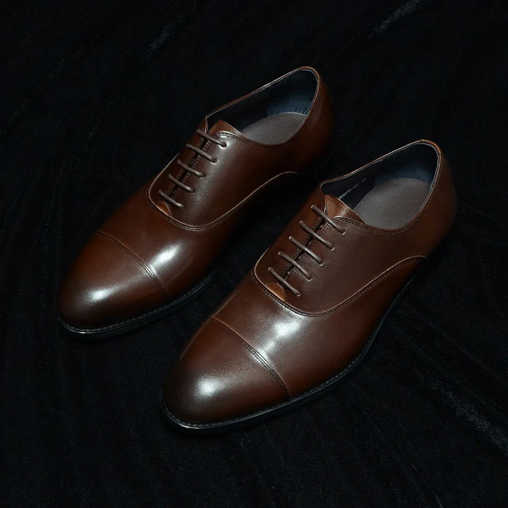 Genuine Leather Handmade Men's Oxford Dress Shoes Cap Toe Lace-Up Classic Business Office Shoe Wedding Party Formal Shoes Man