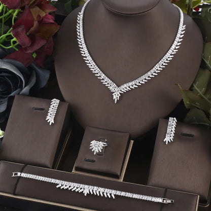 4pcs Bridal Zirconia Full Jewelry Sets For Women Party, Luxury Dubai Nigeria CZ Crystal Wedding Jewelry Sets