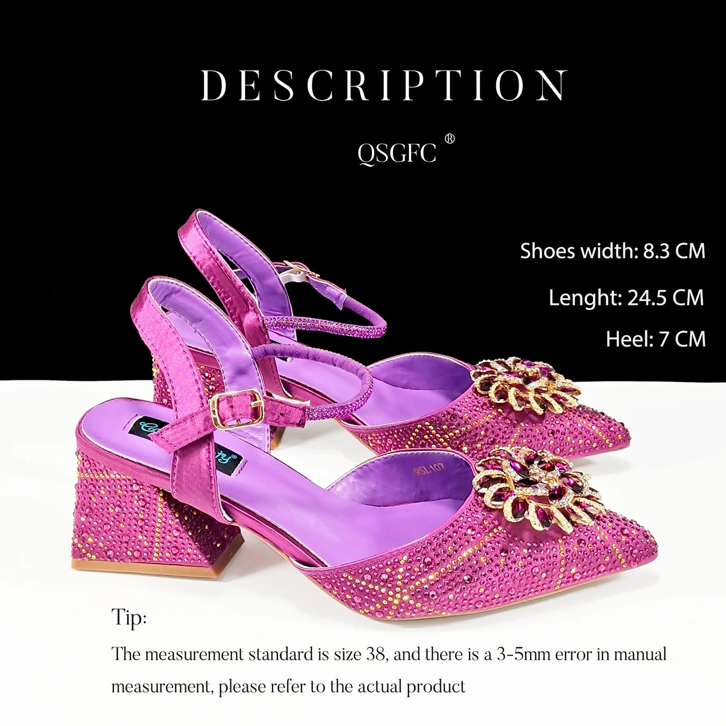 Ladies Elegant Pointed Toe Shoes with shiny Metal Stand Bag Women Party Shoes or Commuting Shoes and Bag Set