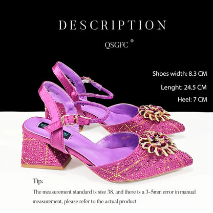 Ladies Elegant Pointed Toe Shoes with shiny Metal Stand Bag Women Party Shoes or Commuting Shoes and Bag Set
